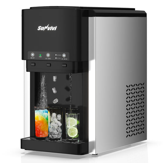 Sunvivi 3 in1 Water Dispenser with Ice Maker, Ice Crushing & Ice Water, Nugget Ice Maker Countertop, 44lbs in24Hrs, 12 Ice Cubes in6 Mins, Ice Dispenser, Ideal for Home, Kitchen, RV