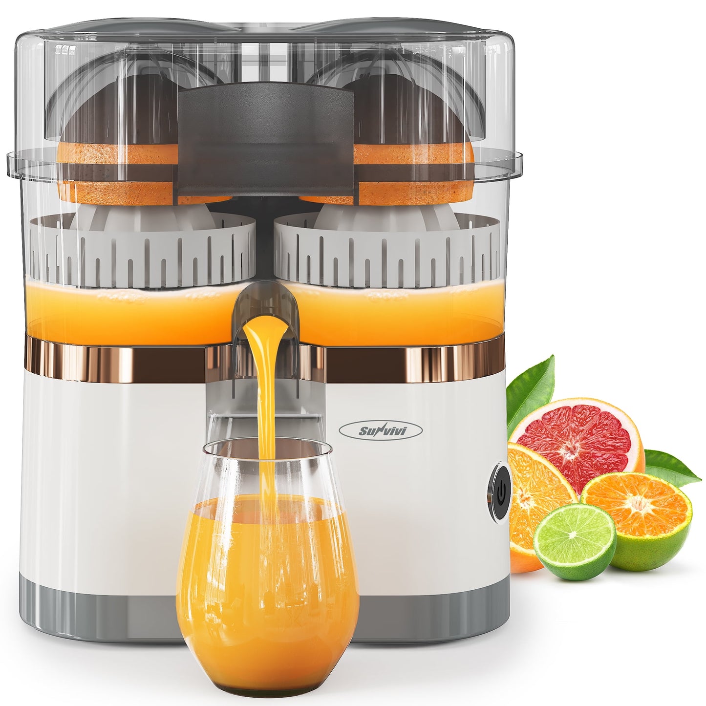 Sunvivi Dual-Head Electric Citrus Juicer, Plug-inModel Juicer Machine with Cleaning Brush, Portable Lemon Squeezer for Fresh Orange, Lemon, Lime, Kiwi, Grapefruit, Easy to Clean