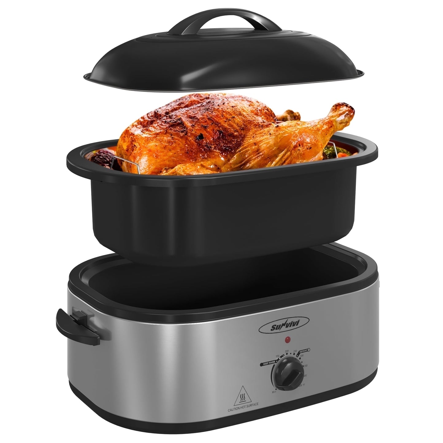 Sunvivi 18 Quart Electric Roaster Oven with Removable Pan, 150 to 450¡ãF Temperature Control, and Cool-Touch Handles, Silver