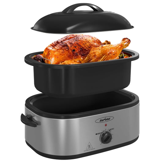 Sunvivi 18 Quart Electric Roaster Oven with Removable Pan, 150 to 450¡ãF Temperature Control, and Cool-Touch Handles, Silver