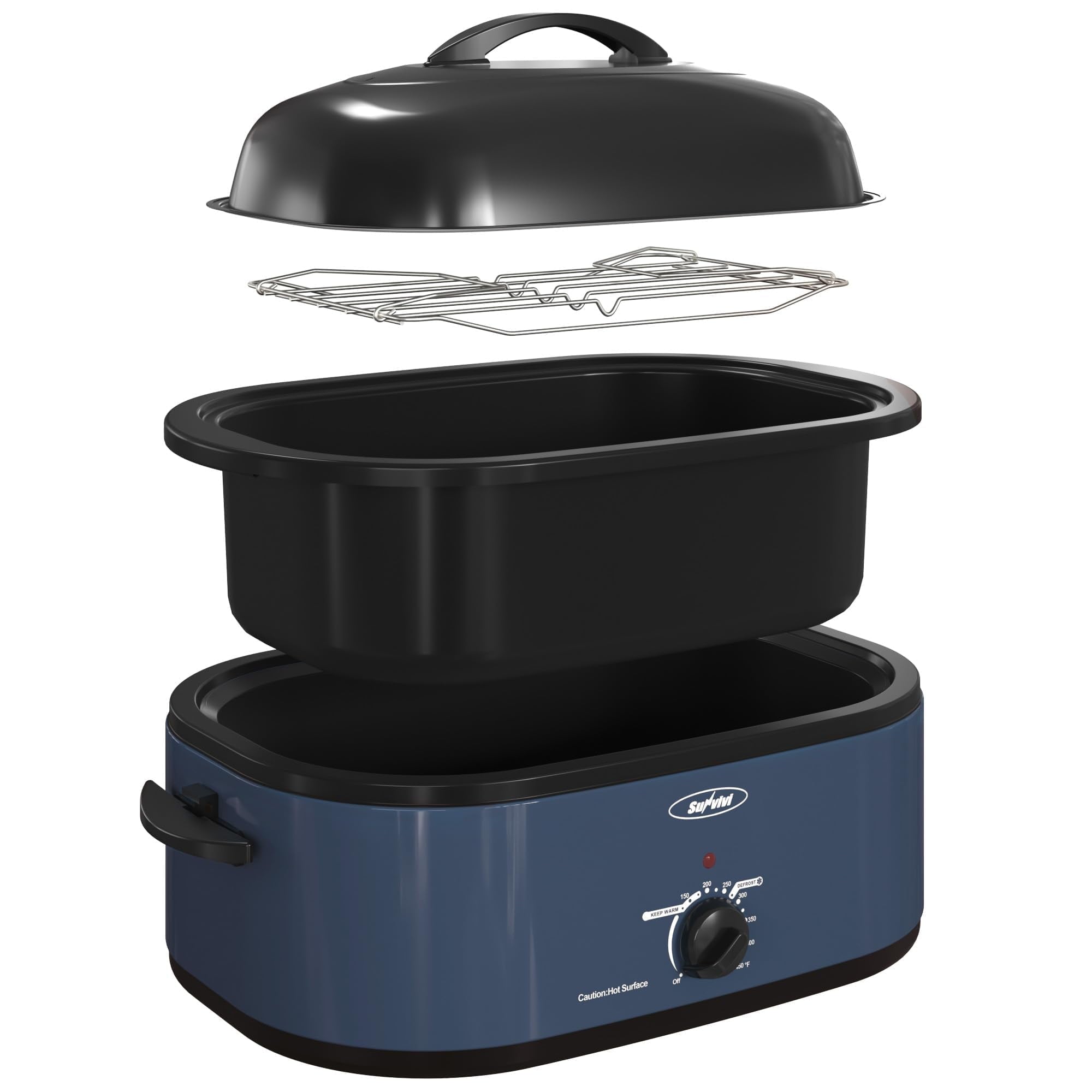 Sunvivi 20 Quart Electric Roaster Oven with Self-Basting Lid, Blue