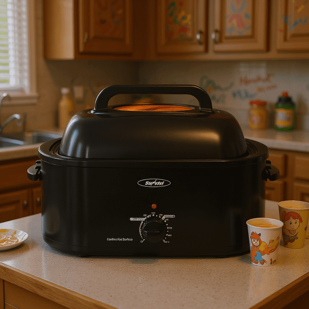 Sunvivi 8Qt Electric Rotisserie Roaster Oven - Large Capacity for Turkey/Chicken | Even Heating for Family Dinners, Holidays
