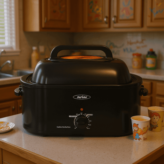 Sunvivi 8Qt Electric Rotisserie Roaster Oven - Large Capacity for Turkey/Chicken | Even Heating for Family Dinners, Holidays