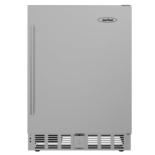 Sunvivi Outdoor & Indoor Beverage Refrigerator, 24 Inch Stainless Steel Under Counter Drink Fridge, Silver Weatherproof Can Cooler Wine Chiller with Lock for Kitchen, Office, Patio, Bar, Home