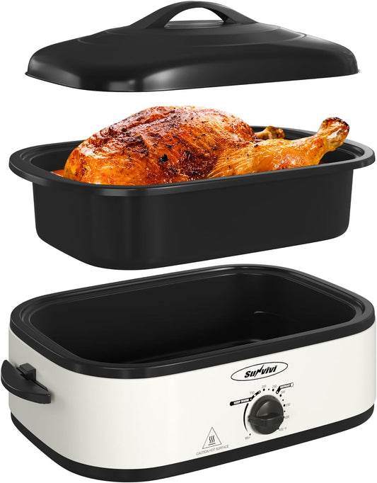 Sunvivi Roaster Oven,Electric Roaster with Self-Basting Lid, Turkey Roaster Oven with Removable Pan and Rack, Stainless Steel