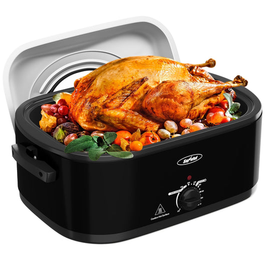 SUNVIVI 18 Quart Turkey Electric Roaster Oven with Self-Basting Lid, Stainless Steel, Black-2
