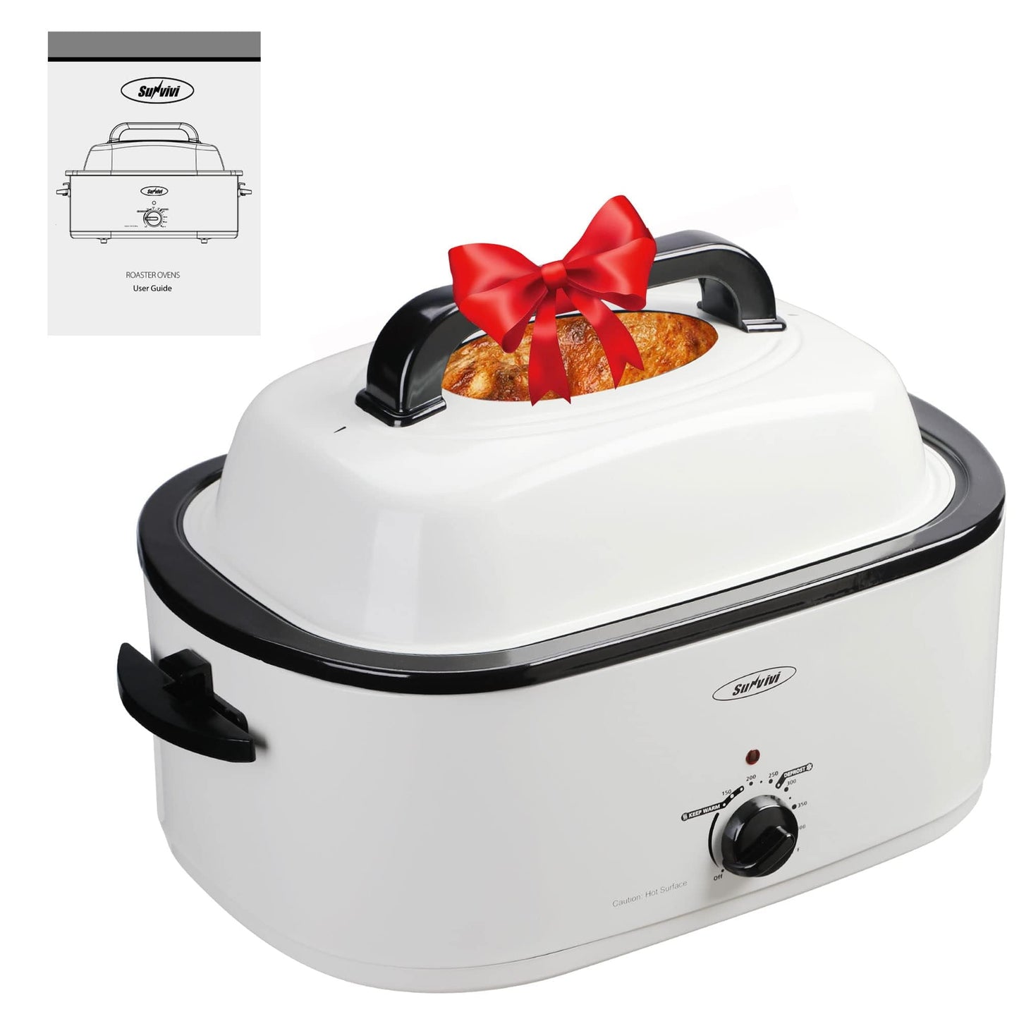 SUNVIVI Electric Roaster Oven, 20 QT Roaster with 3 Compartments and Self-Basting Lid, Turkey Roaster Oven with 150-450°F Full-Range Temperature Control, Removable Pan & Rack, Silver