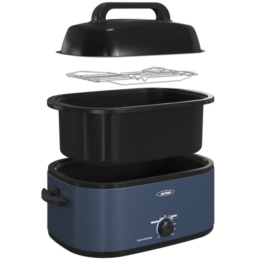 Sunvivi 24qt Electric Roaster Oven with Self-Basting Lid, Stainless Steel, Blue