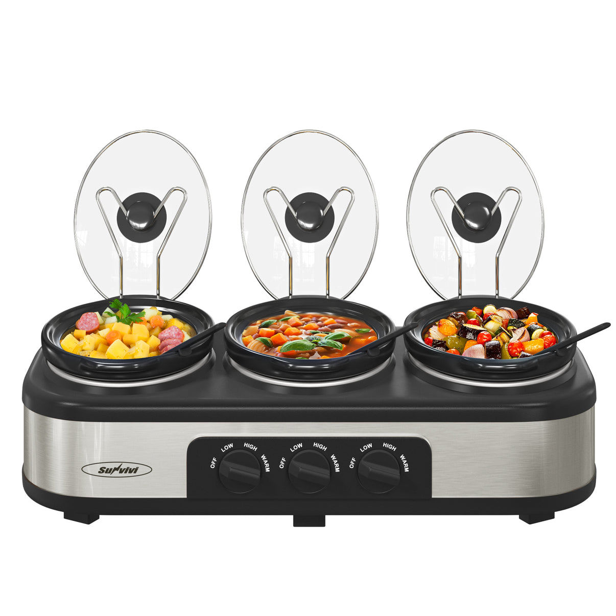 Sunvivi Slow Cooker, Triple Slow Cooker Buffet Server 3 Pot Food Warm