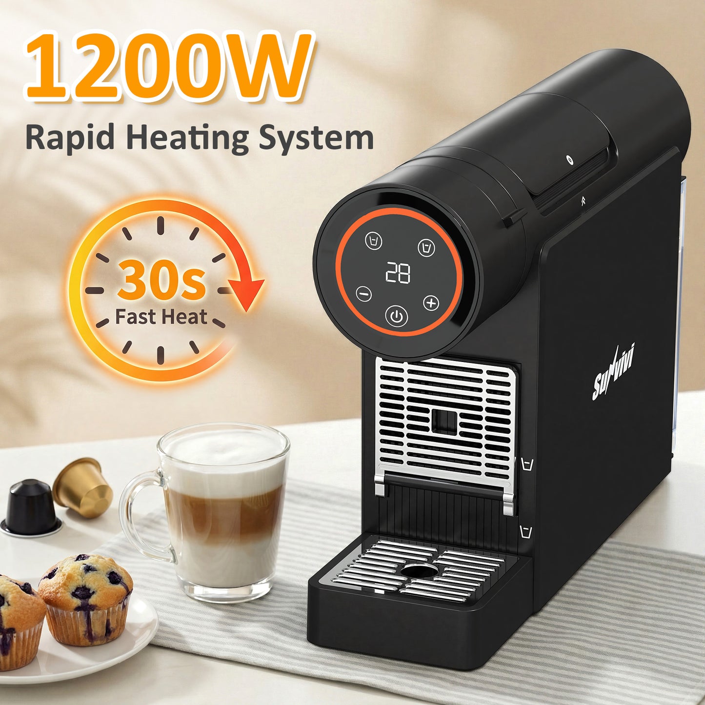 22OZ Single Serve Capsule Coffee Maker, Compact Espresso Machine