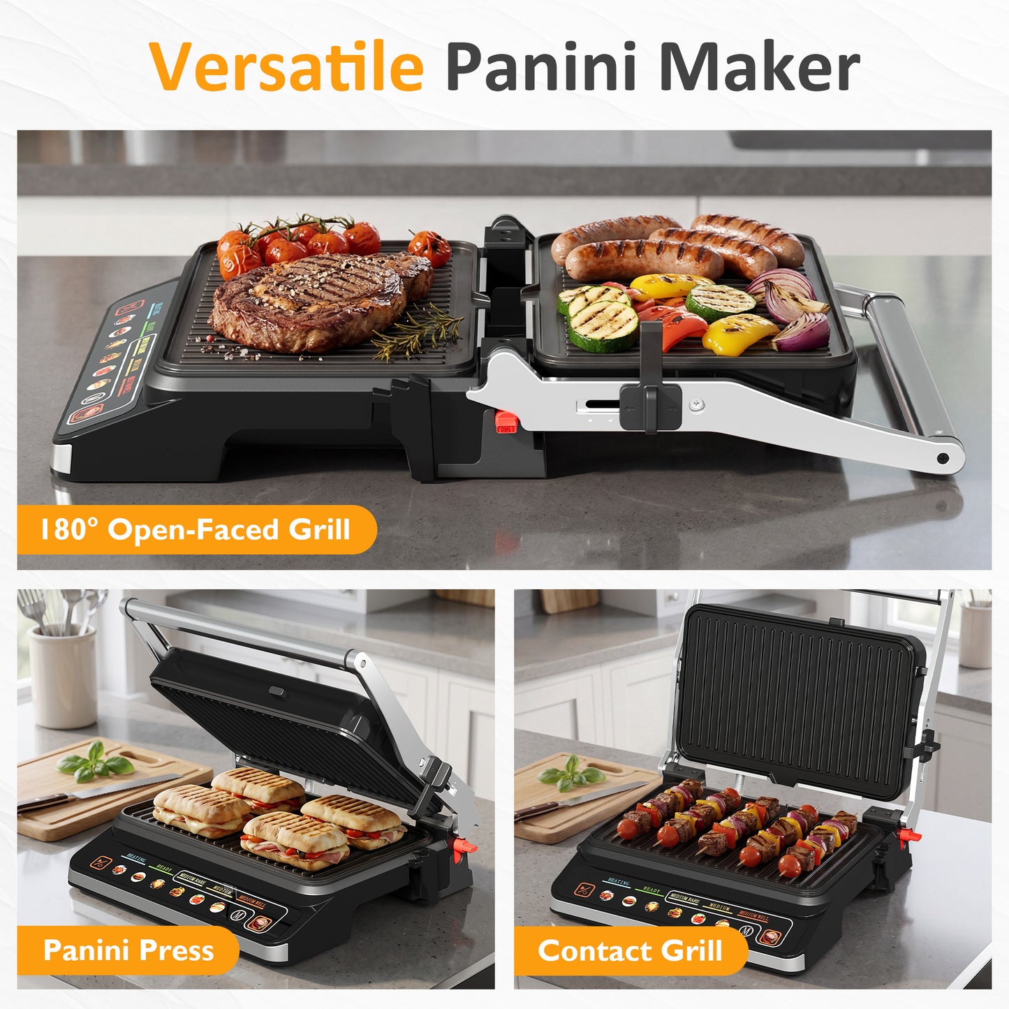SUNVIVI 3-in-1 Electric Grill Indoor with Preset Menu, 1600W