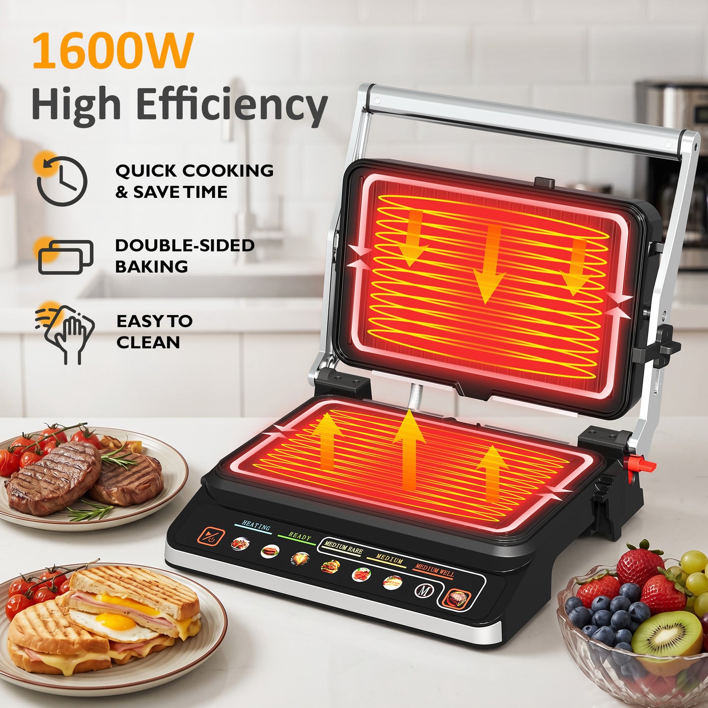 SUNVIVI 3-in-1 Electric Grill Indoor with Preset Menu, 1600W