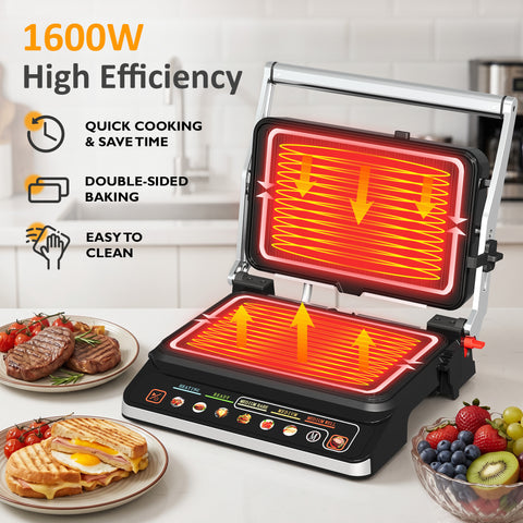 Sunvivi 3-in-1 Electric Grill Indoor with Preset Menu, 1600W