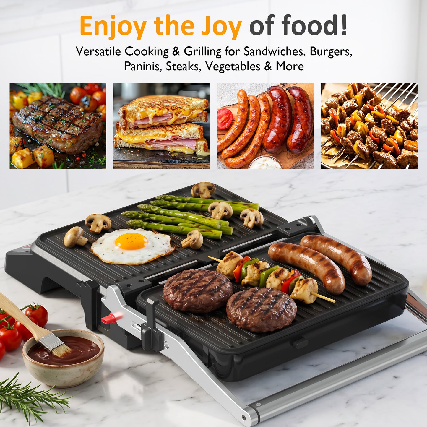 SUNVIVI 3-in-1 Electric Grill Indoor with Preset Menu, 1600W