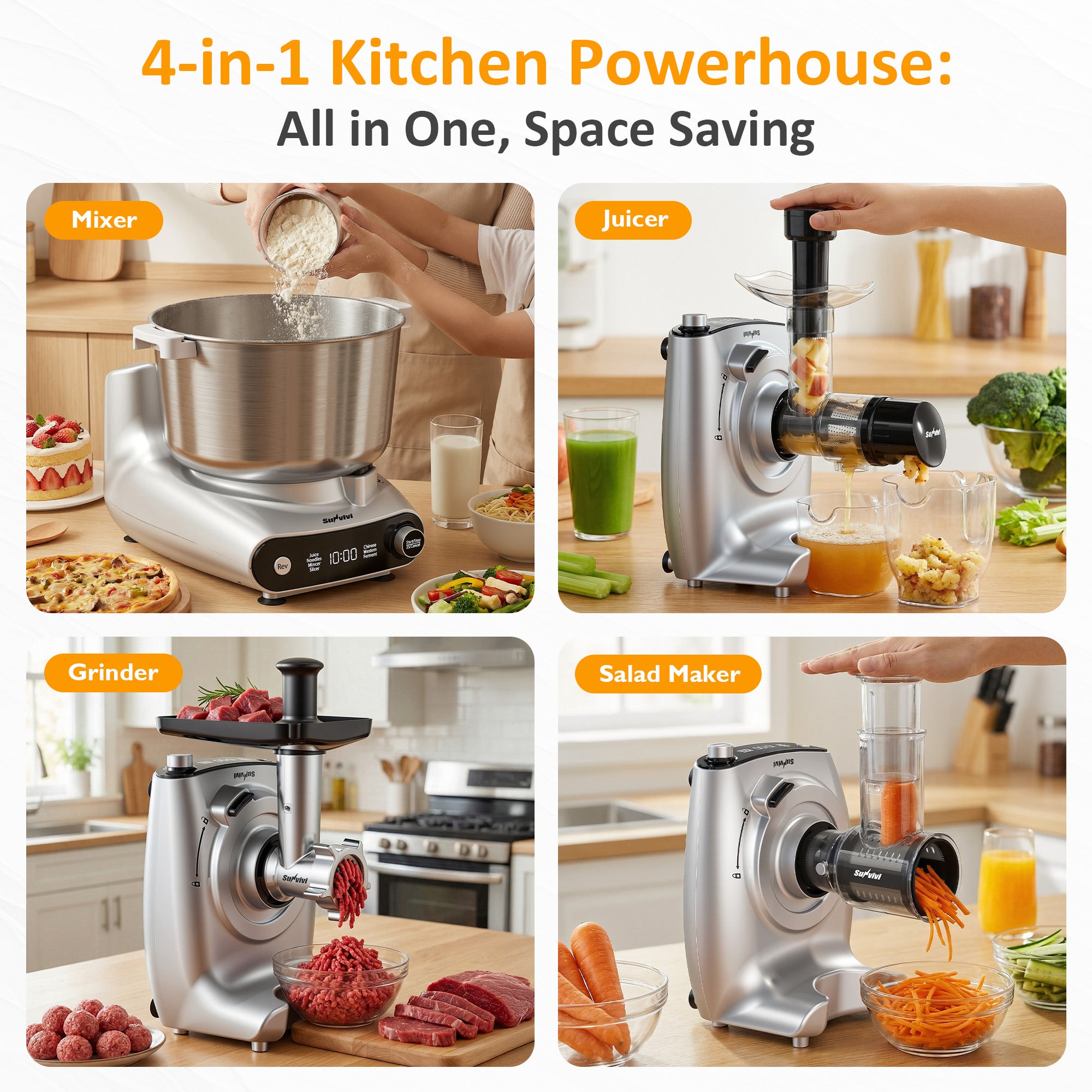 4-in-1 Multifunction Stand Mixer with Fermentation, 5.3QT Electric Dough Mixer