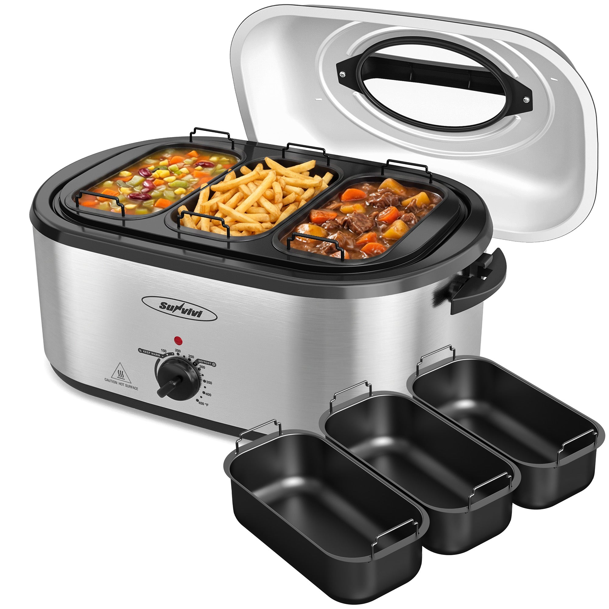 Sunvivi Turkey Roaster with 3 Separate Buffet Server Trays, 22QT