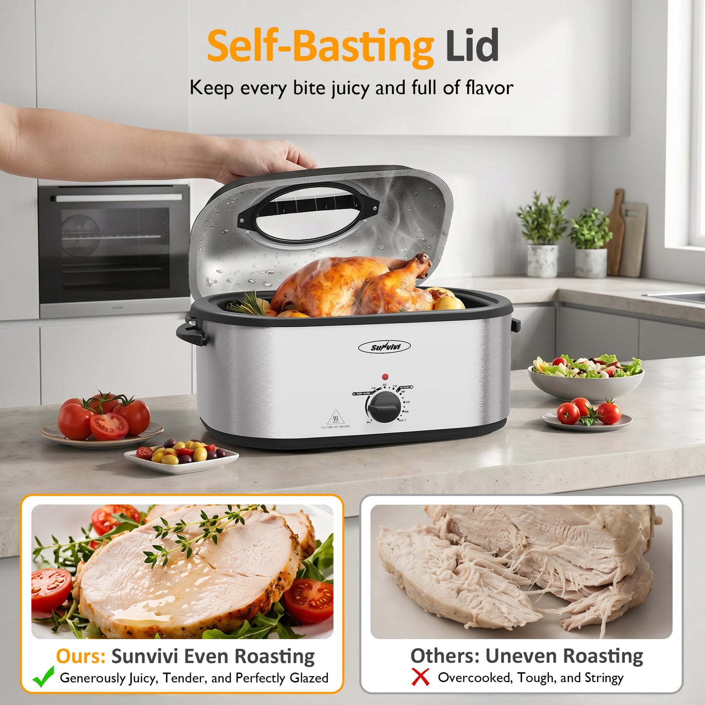 Sunvivi Turkey Roaster with 3 Separate Buffet Server Trays, 22QT