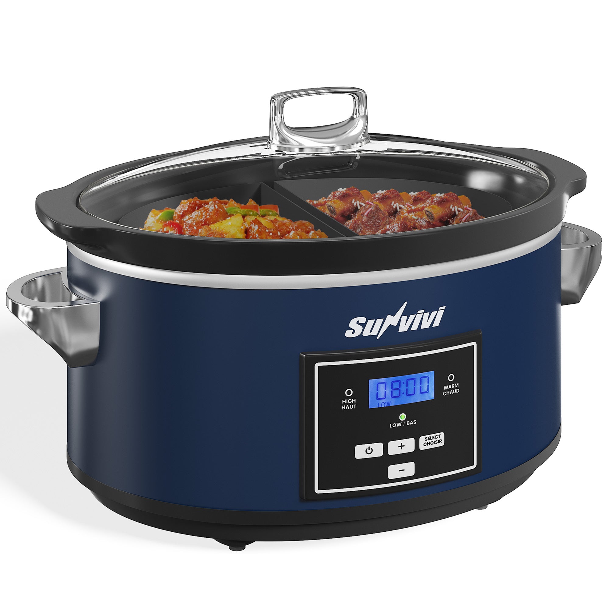 Sunvivi 6 Quart Programmable Slow Cooker with 2 in 1 Silicone Liners