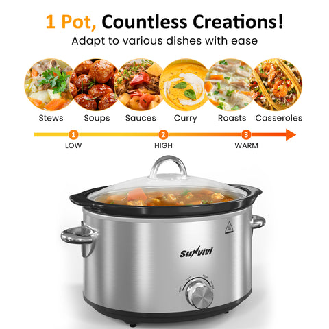 Sunvivi 4 Quart Slow Cooker with 3 Heating Settings