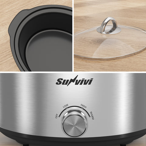 Sunvivi 4 Quart Slow Cooker with 3 Heating Settings