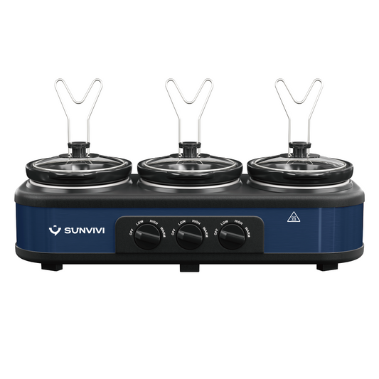 Sunvivi 7.5QT Triple Slow Cooker Buffet Server with 3 x 2.5QT Pots