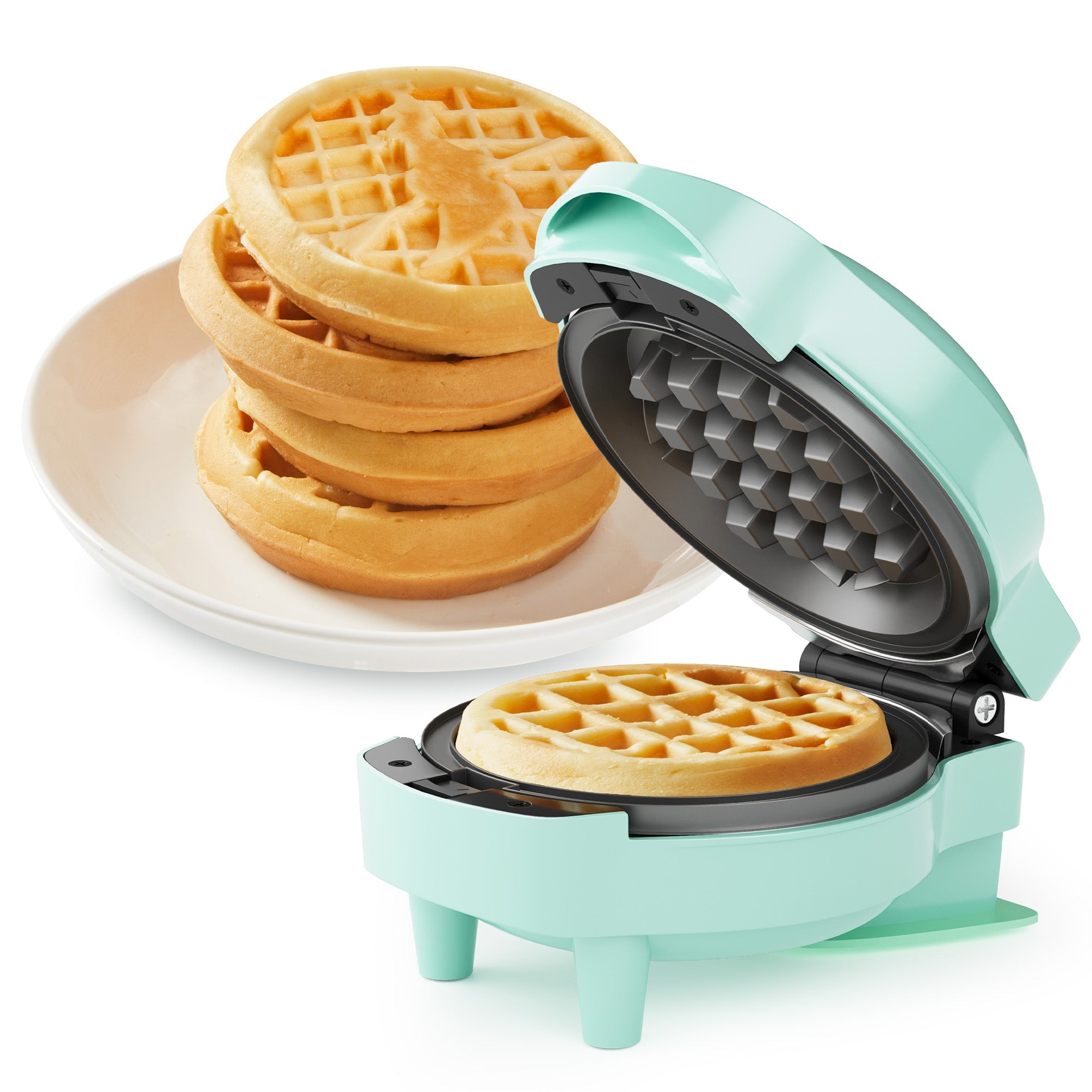 Sunvivi 4" Mini Waffle Maker: 6 in 1 Waffle Iron with 6PC Nonstick Removable Plates Set (Santa Claus, Christmas Tree, Witch & Pumpkin)