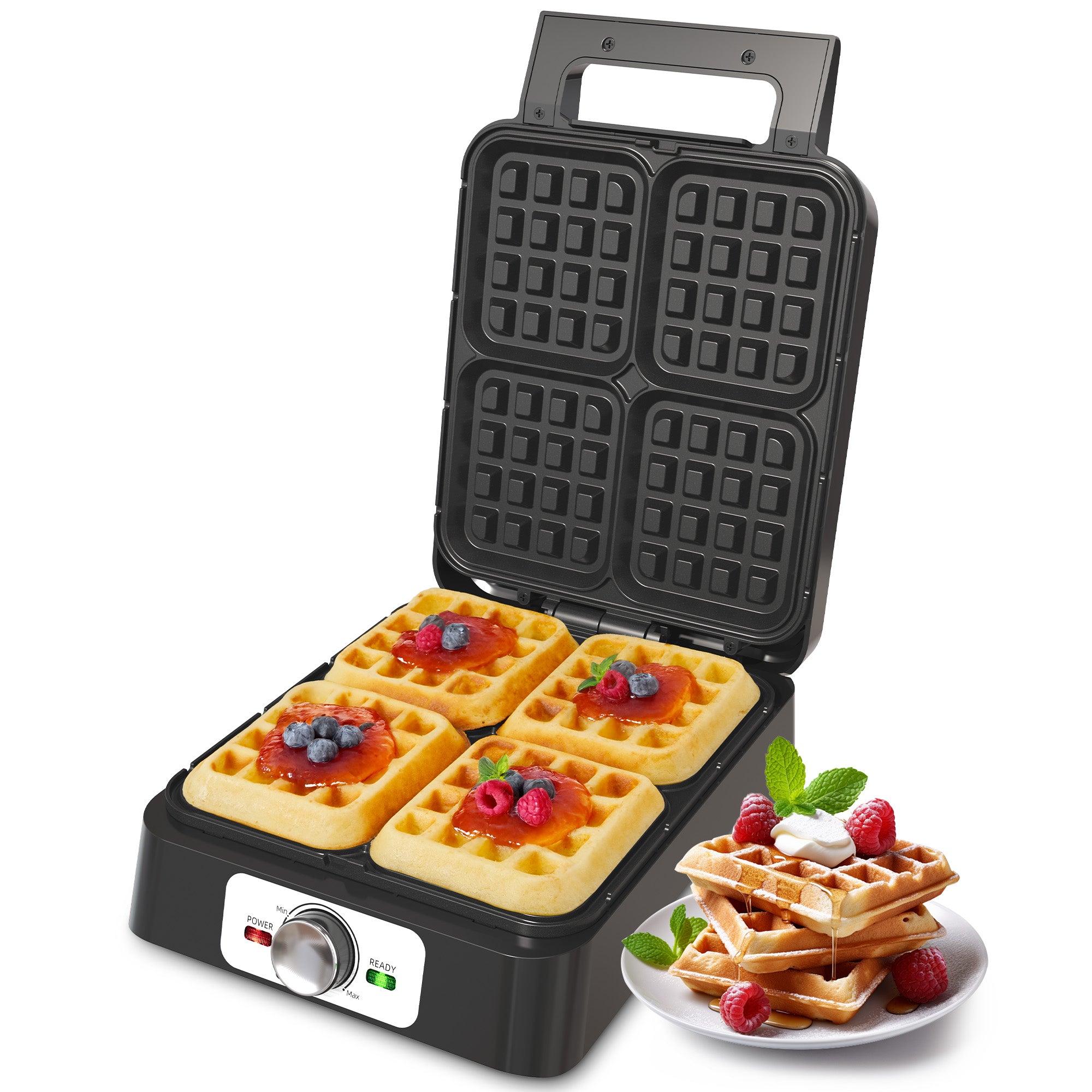 Sunvivi 4 Slices Waffle Maker: Electric Waffle Iron with Adjustable Temperature Control, Nonstick Waffle Machine with Indicator Light, Easy to Clean, Perfect Gift for Kids and Families, Silver