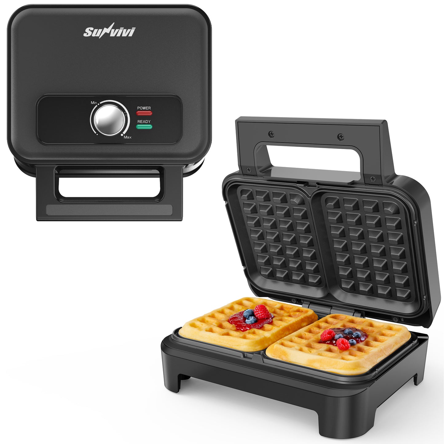 SUNVIVI 2 Slice Waffle Maker with Heating Adjustable Control