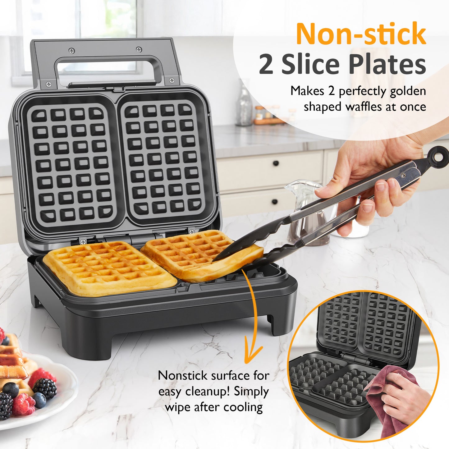 SUNVIVI 2 Slice Waffle Maker with Heating Adjustable Control