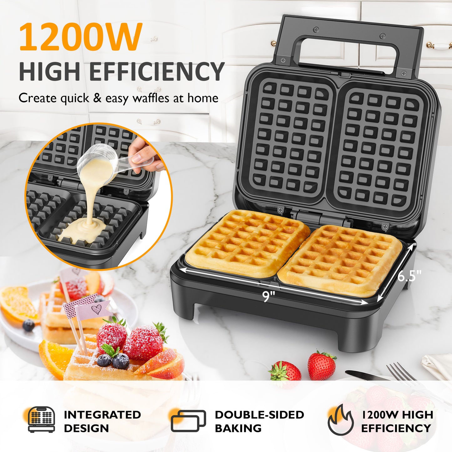 SUNVIVI 2 Slice Waffle Maker with Heating Adjustable Control
