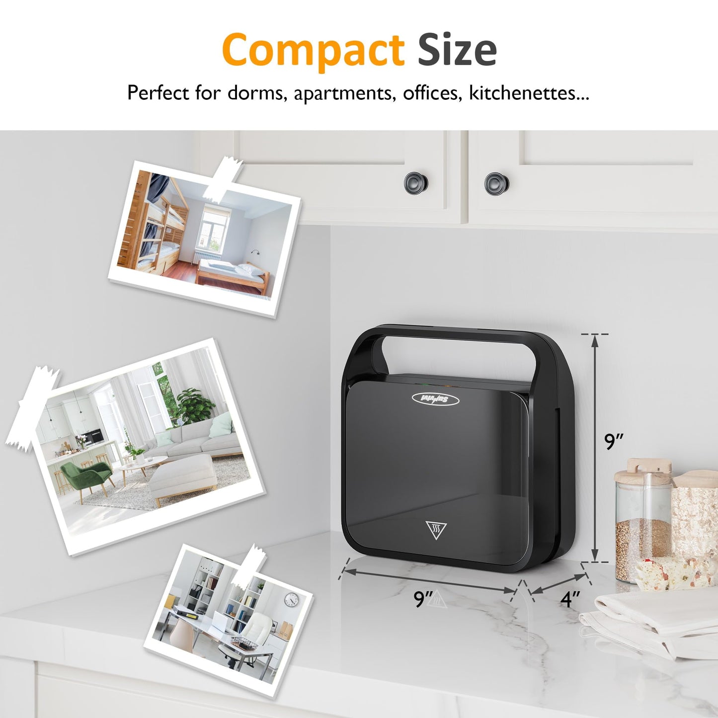 Sunvivi 3 in1 Sandwich Maker, Electric Waffle Maker with Removable Non-stick Plates, 850W Panini Press Grill with Glass Top, Cool Touch Handle & Easy to Clean, Black