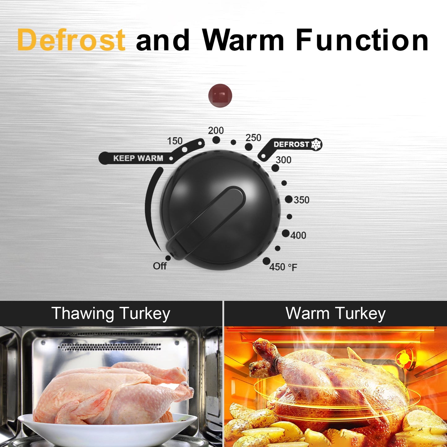 Sunvivi 20 Quart Electric Turkey Roaster Oven with Visible Glass Lid,Removable Pan & Rack, Stainless Steel,Silver