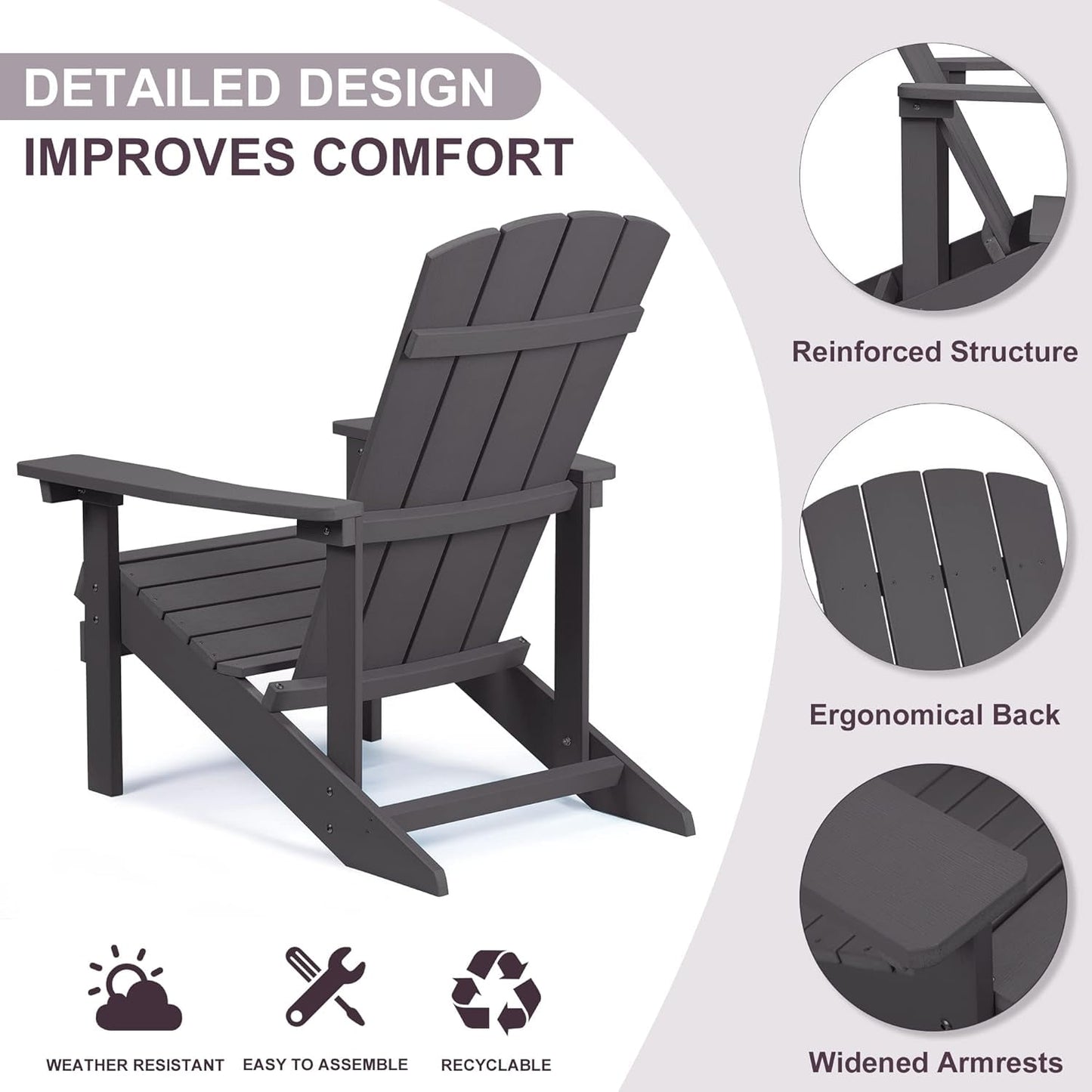 Adirondack Chairs, Outdoor Weather Resistant Plastic Fire Pit Chairs, 350 LBS Patio Adirondack Chair for Easy Assembly