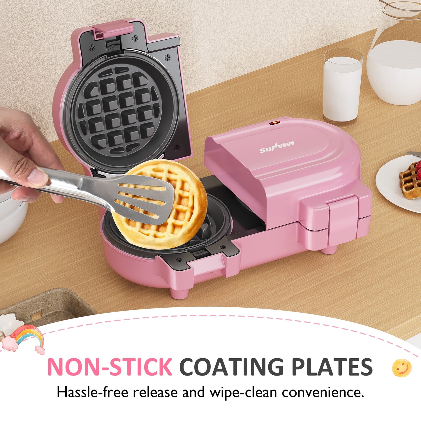 Sunvivi Double Waffle Maker with Removable Nonstick Plates and One-Touch Control