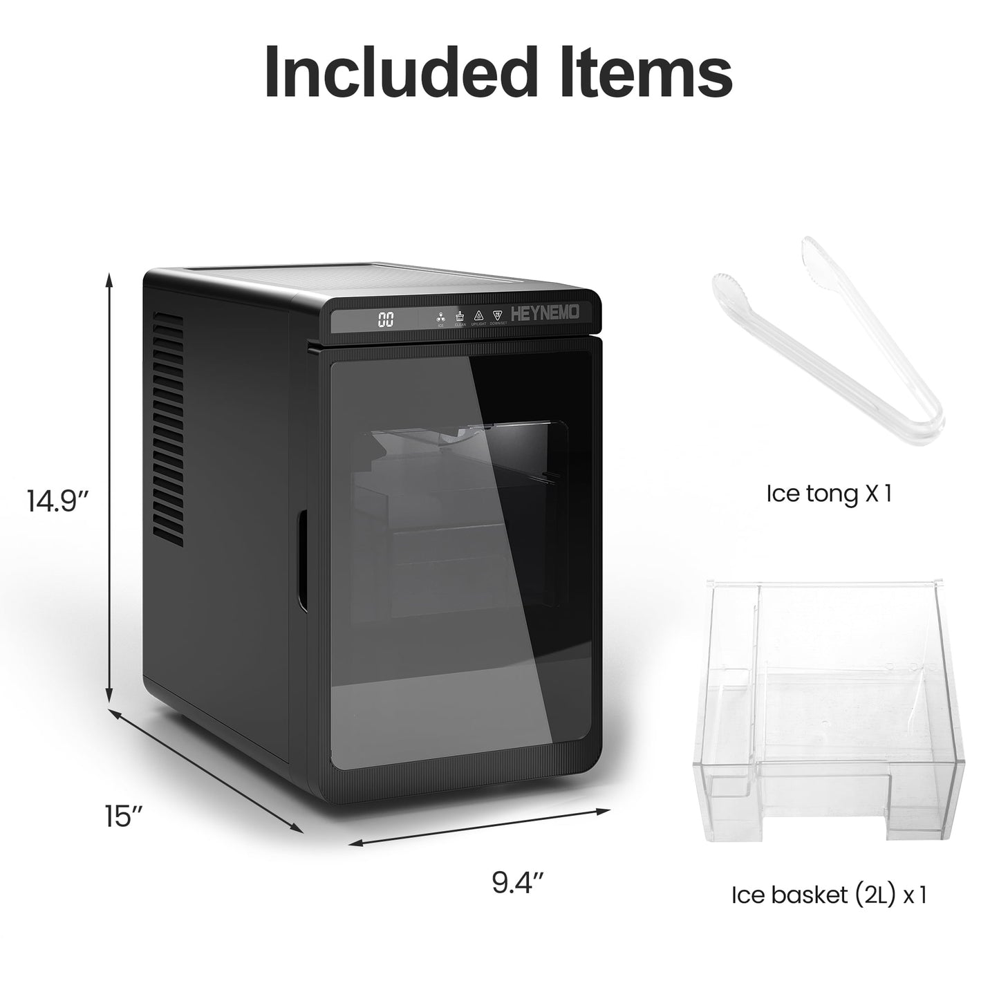 Sunvivi Clear Ice Maker for Home ¨C Compact Countertop Ice Machine with 1.6" Square Ice Cubes, Self-Cleaning, LED Light & Timer, Portable Electric Ice Maker for Kitchen, Bar, RV, Black