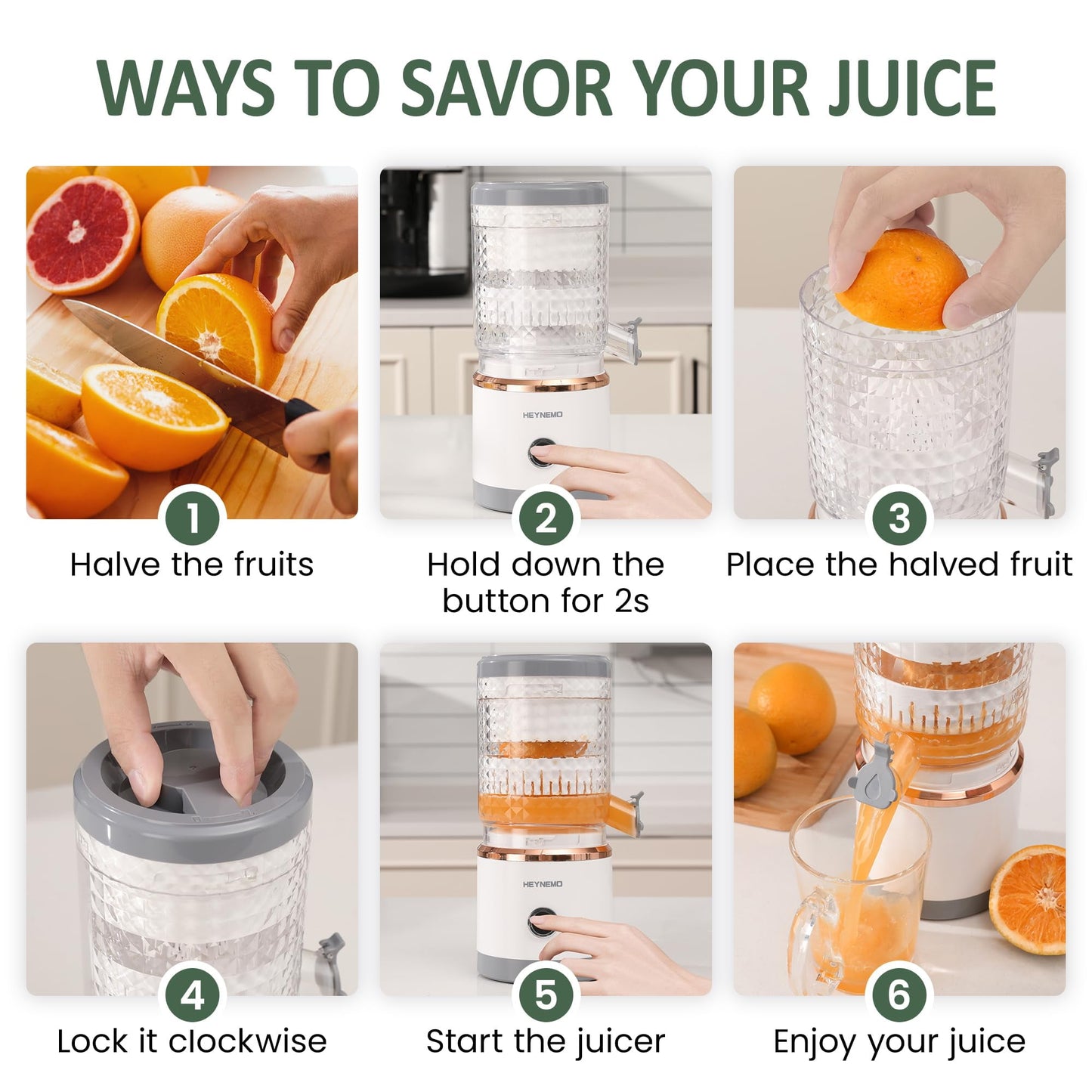 Sunvivi Juicer Machines Electric, Rechargeable Citrus Juicer, Portable Orange Juicer Squeezer with USB and Cleaning Brush, Juicer for Lemon, Orange, Citrus, Grapefruit, Apples
