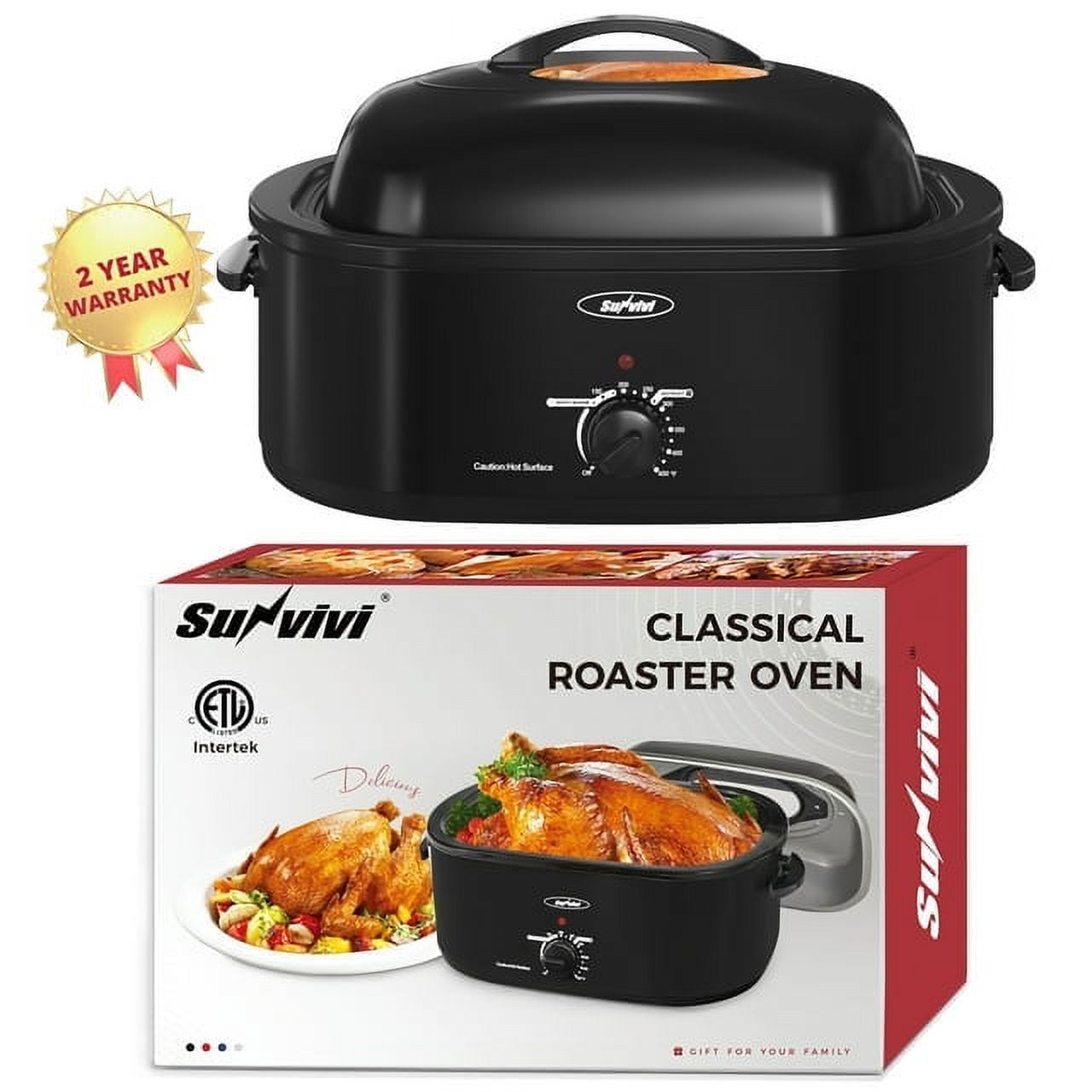 Sunvivi Roaster Oven, 20 Quart Electric Roaster Oven with Self-Basting Lid, Turkey Roaster Oven Buffet with Removable Pan, Cool-Touch Handles, Black roaster oven