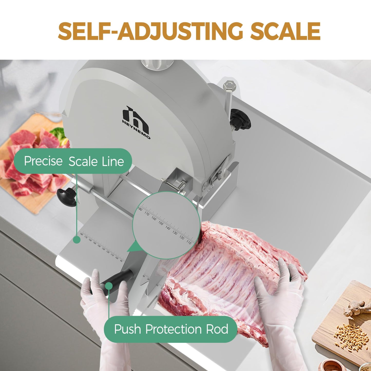 SUNVIVI 1500w Electric Meat Bone Saw with 5 Saw Blades, Beef Bone Cutting Machine Frozen Meat Cutter, Cutting Bandsaw Bone Sawing Machine, 0.16-7.9 Inch Cutting Thickness Butcher Saw