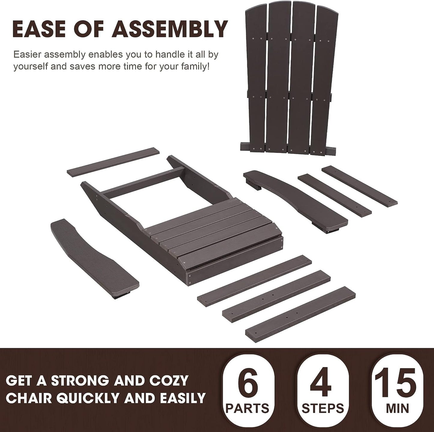 Adirondack Chairs, Outdoor Weather Resistant Plastic Fire Pit Chairs, 350 LBS Patio Adirondack Chair for Easy Assembly