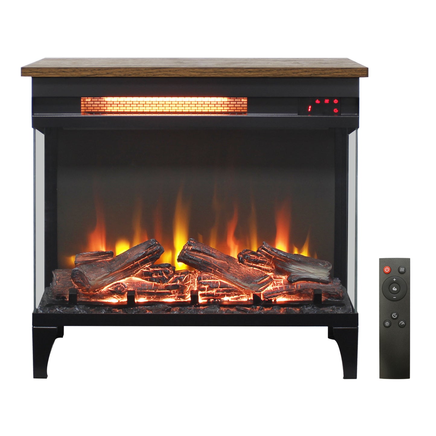 24 inch three sided glass electric fireplace with feet