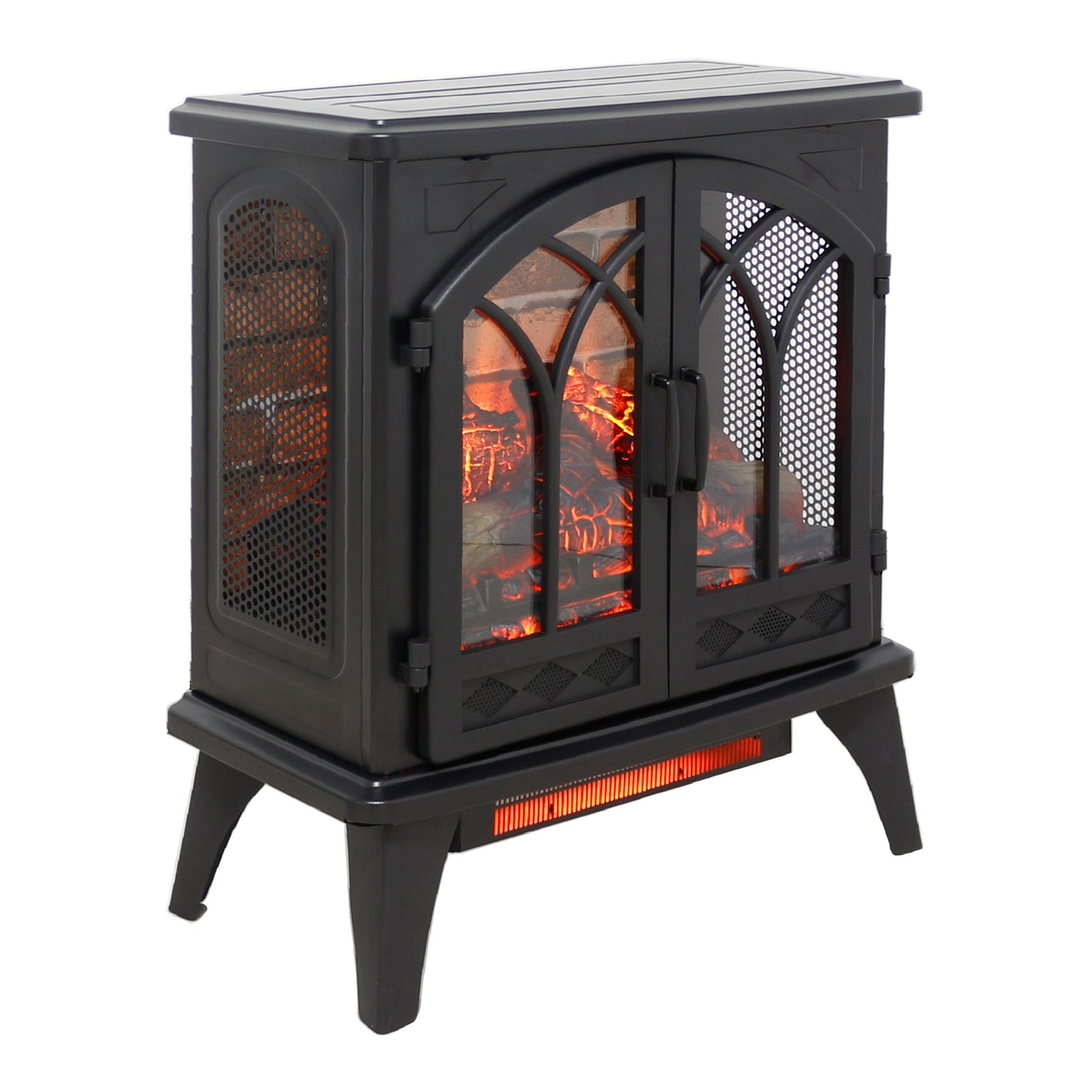 Antique Black 3D Flame Electric Infrared Quartz Fireplace Stove with Remote, Tempered Glass, 24 Inch