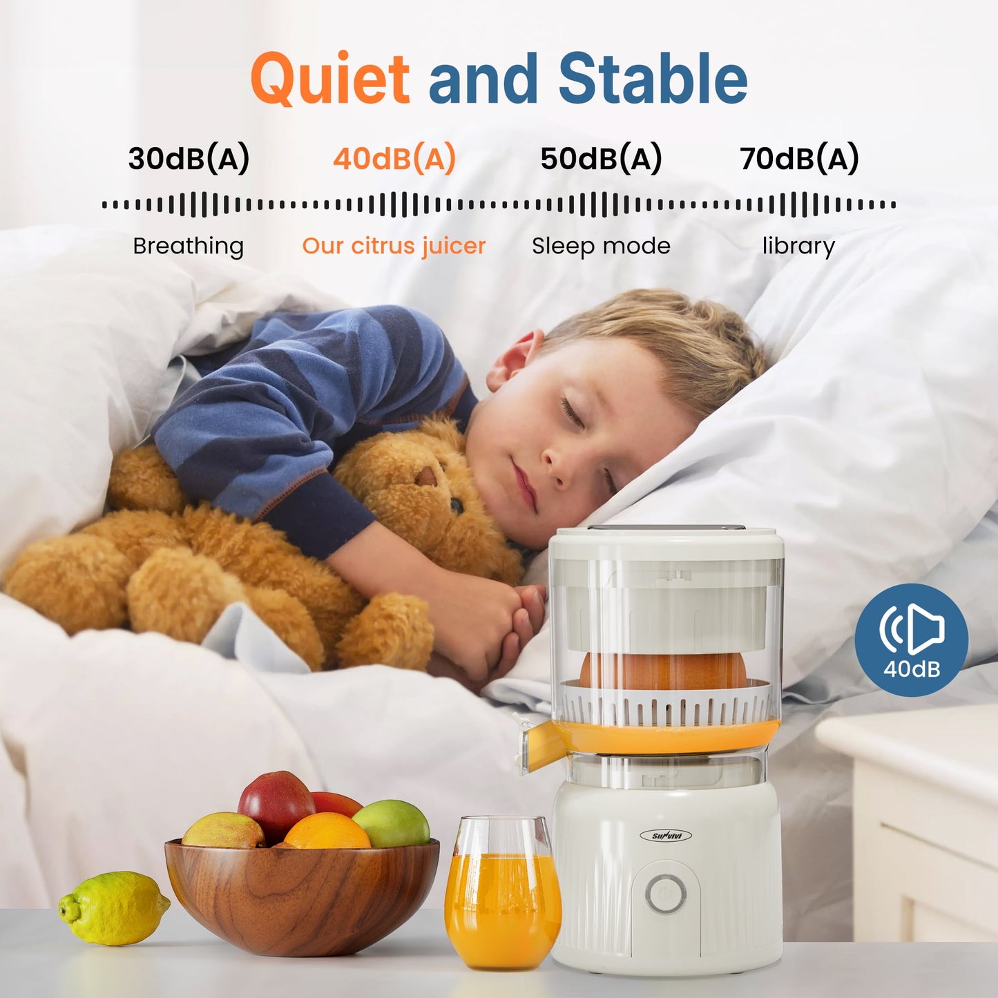 Sunvivi Citrus Juicer Electric, 90W Automatic Orange and Lemon Squeezer, Fast 15,000 RPM Fruit Juicer, Compact Design, Easy to Clean with Cleaning Brush, Beige