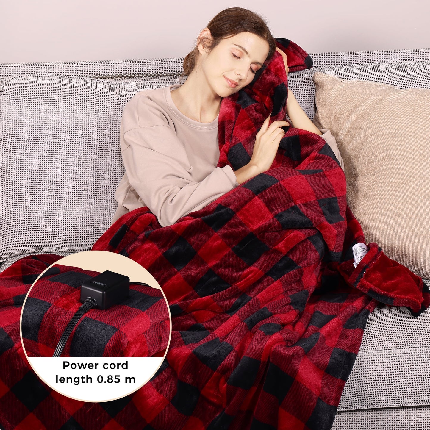 SUNVIVI 50" x 60" Electric Blankets Heated Throw Soft Flannel Heating Blanket with 4 Hours Auto Off, 5 Years Warranty, ETL Certified, Machine Washable, Red & Black