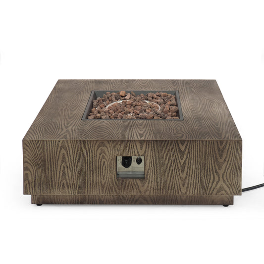 Wellington Square Iron Fire Pit with Wood Pattern Design and 50,000 BTU Output