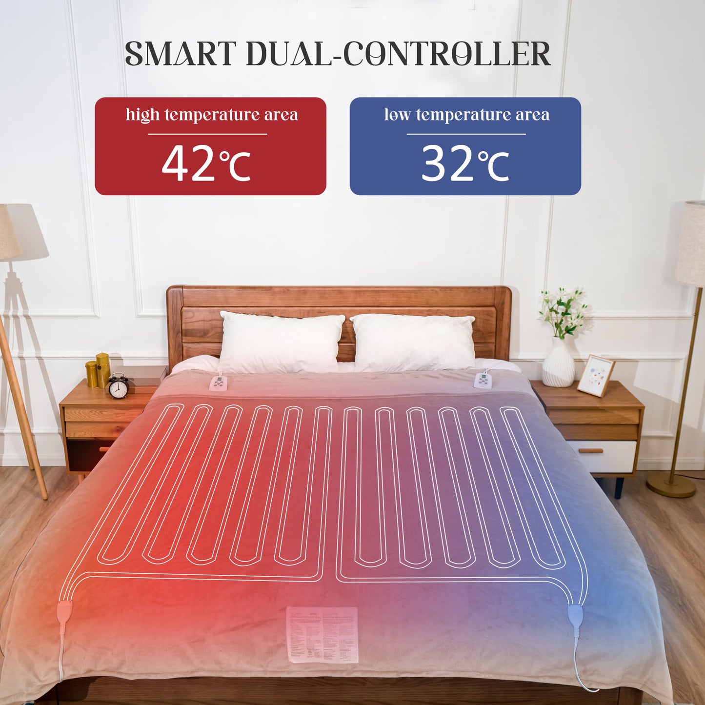 SUNVIVI Electric Blanket King Size with Dual Controllers,10 Heating Levels& 12 hours Auto-off,Overheat Protection,Blue