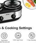 Dual Slow Cooker Ceramic Replacement Insert for Sunvivi,1.25-Quart Black Dishwasher Safe