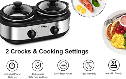 Dual Slow Cooker Ceramic Replacement Insert for Sunvivi,1.25-Quart Black Dishwasher Safe