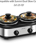 Dual Slow Cooker Ceramic Replacement Insert for Sunvivi,1.25-Quart Black Dishwasher Safe