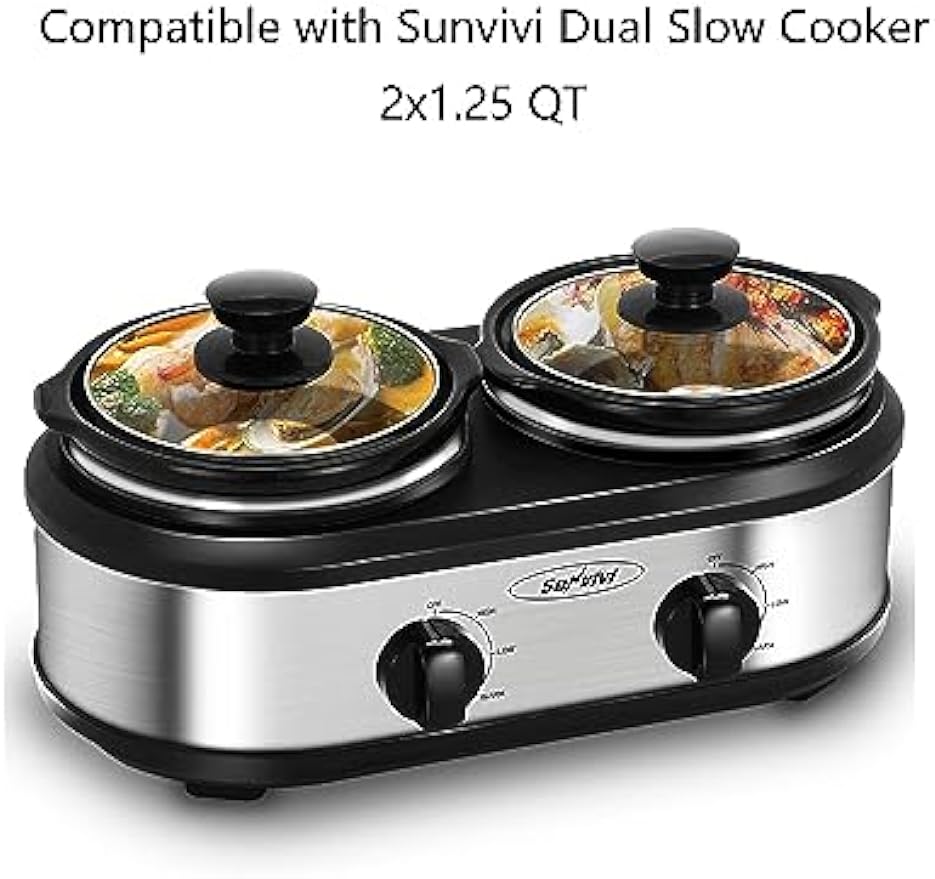 Dual Slow Cooker Ceramic Replacement Insert for Sunvivi,1.25-Quart Black Dishwasher Safe