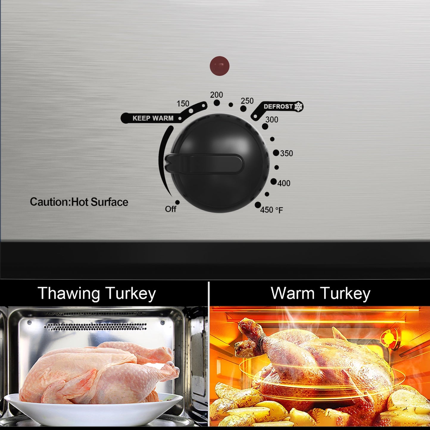 Sunvivi Roaster Oven with Self-Basting Lid, 24qt Electric Roaster with Removable Pan & Rack, Turkey Roaster Oven with Defrost & Warm Function, Stainless Steel, Silver
